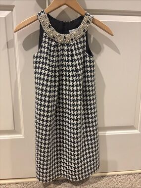 Us Angels Black & White Houndstooth Pearl Collar Dress